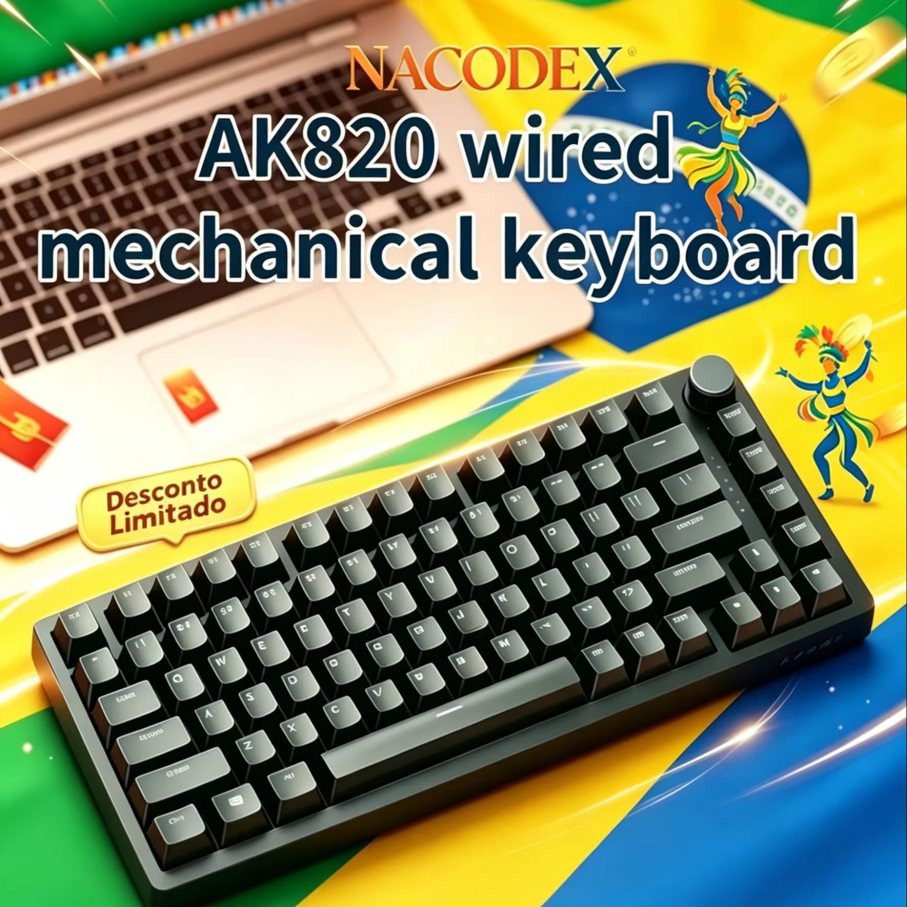 Gaming Keyboard Thocky - AJAZZ AK820 com fio com botões